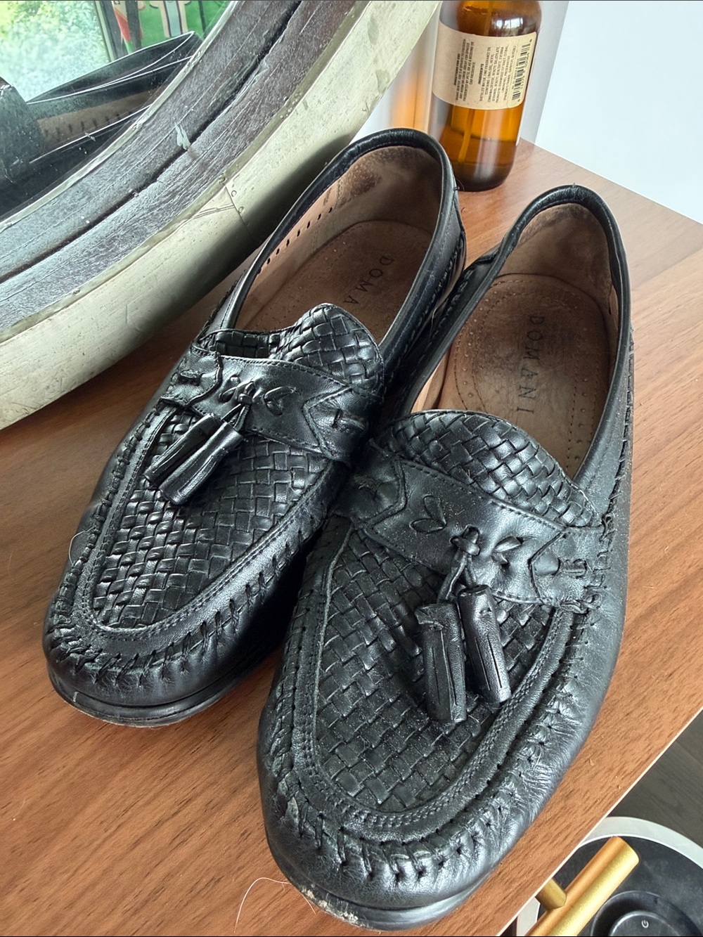 Black Tassel Woven Leather Men's Loafers